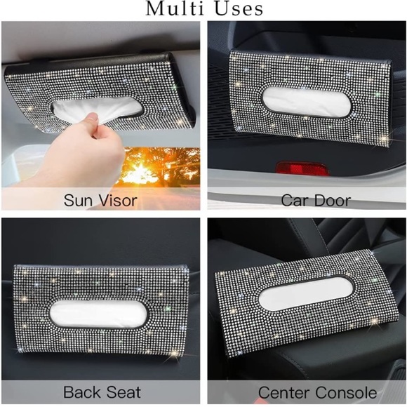Leather Crystal Car Sun Visor Tissue Box Towel Napkin Holder - Picture 3 of 6